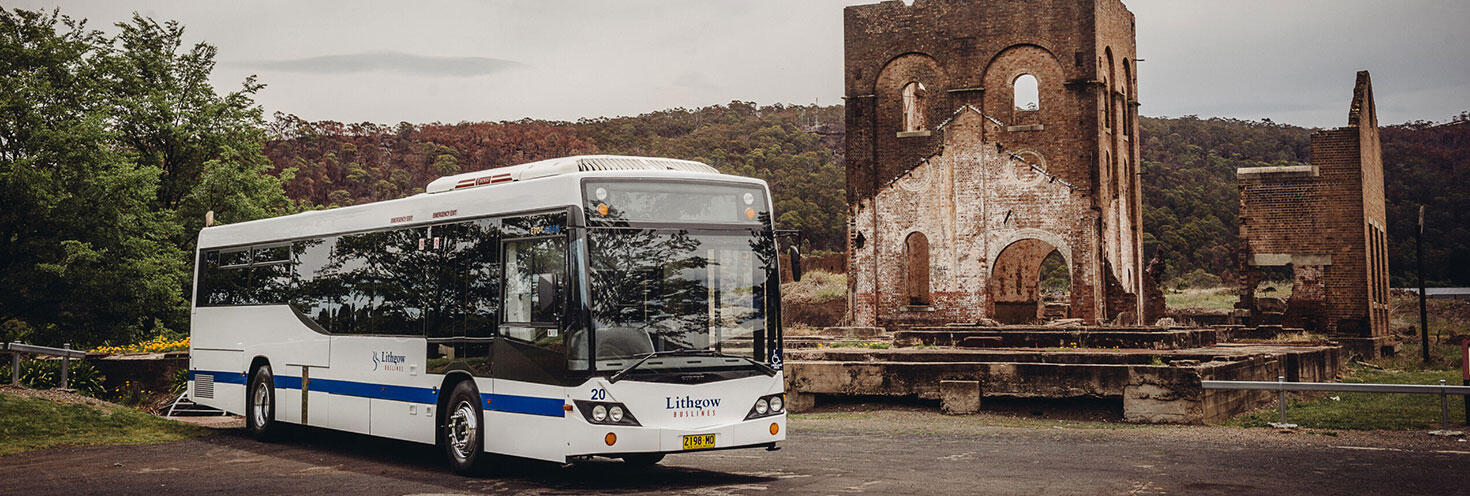 Lithgow Buslines bus parked on quiet road